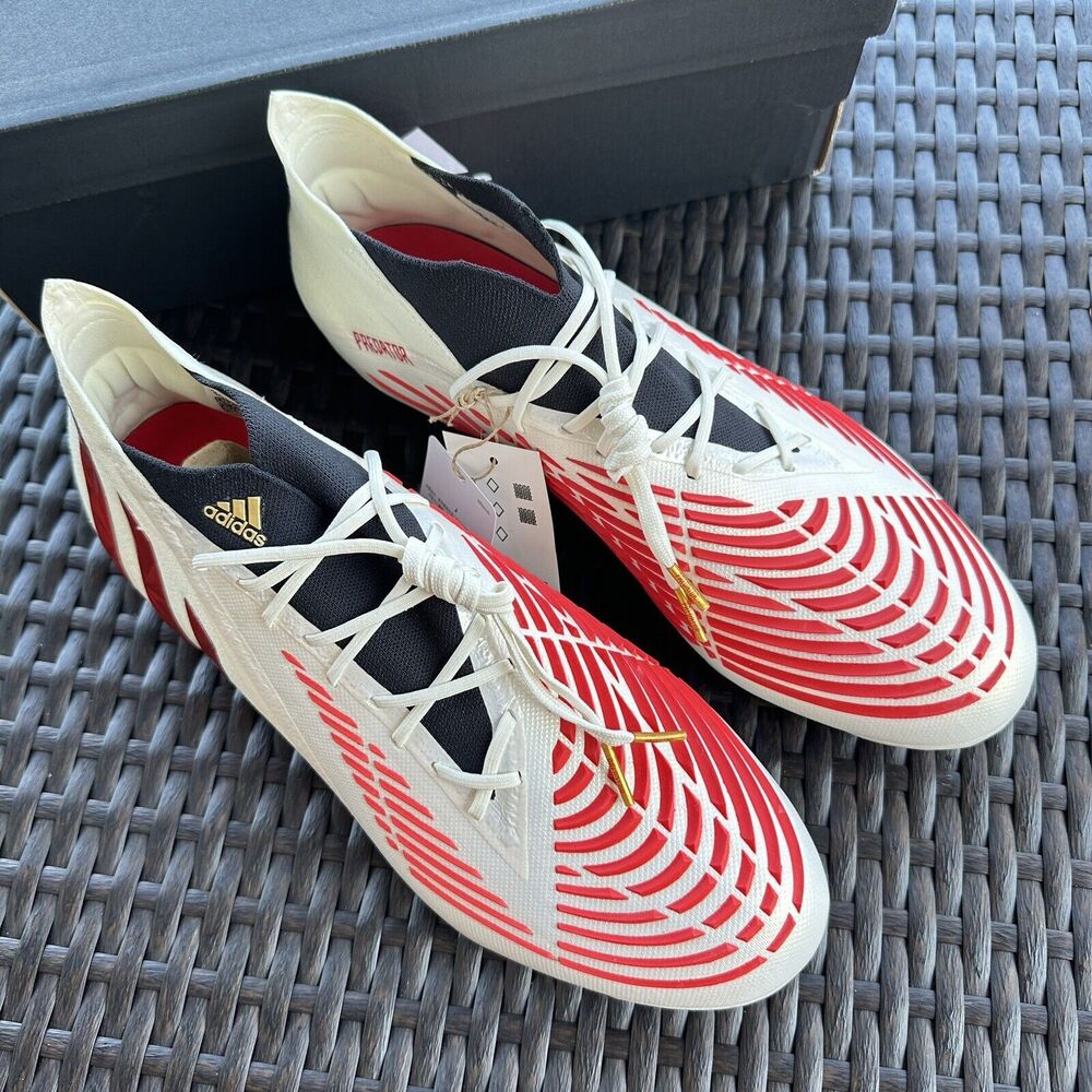 Adidas Predator Edge.1 FG Off White Vivid Red Men's Soccer Cleats H02933 Size 12 - Picture 5 of 15